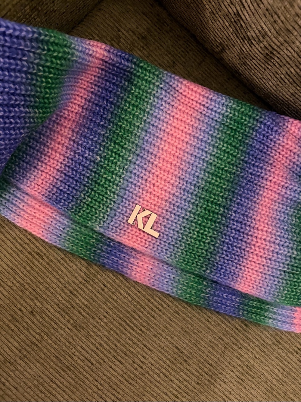 Multicolor Knit Scarf in Pink, Purple, Green
